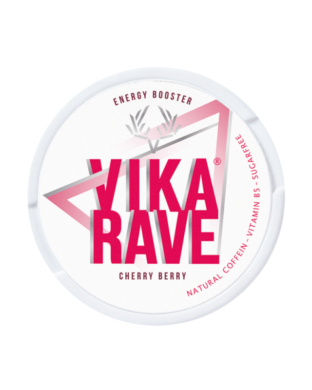 Vika Rave Cherry Berry – kofeínové vrecúška s vitamínom B5 pre energiu, mentálnu pohodu a metabolizmus.