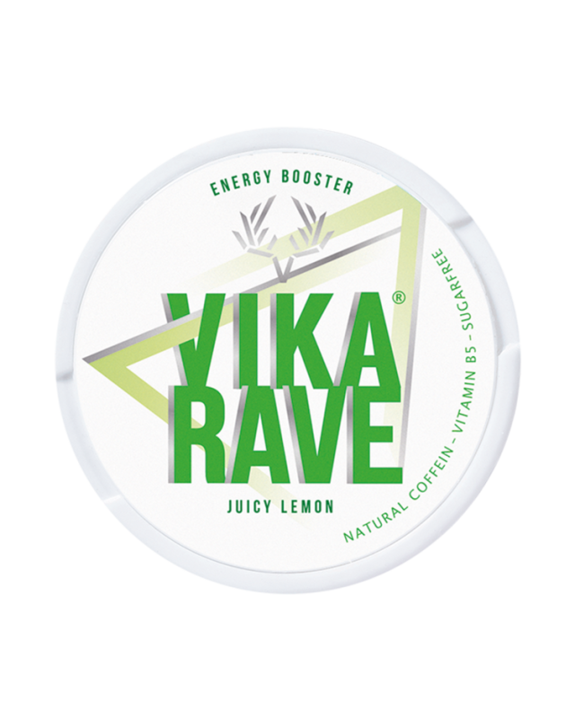 Vika Rave Juicy Lemon – kofeínové vrecúška s vitamínom B5 pre rýchle nakopnutie a zníženie únavy.
